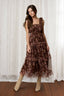 FLORAL CHIFFON TIE STRAP RUFFLED TIERED MIDI DRESS: BROWN MULTI