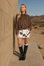SUEDE EPAULET COLLARED ZIP-UP CROPPED JACKET: DARK BROWN