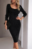 Square Neck Knit Sweater Midi Dress - Black