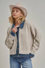 JACKET STYLE SWEATER CARDIGAN DENIM COLLAR: OATMEAL