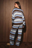 CREW NECK MULTI STRIPE SWEATER: BROWN-MULTI STRIPE