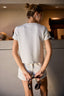 CREW NECK TOP AND HIGH WAIST FRONT SLIT BACK ELASTIC SKORT: ASH GREY
