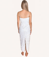 Mix Sequins Spaghetti Strap Back Slit Midi Dress - White