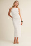 TEXTURED DIAGONAL LACE SLEEVELESS DRESS: Off-White