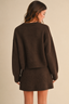 LONG SLEEVE SWEATER TOP AND FLARED MINI SKIRT SET: DK BROWN