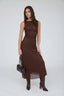 LACE RUCHED DETAIL TANK MIDI DRESS: DARK BROWN