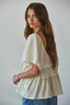 Woven Rayon Tencel V-Neck Short Cap Sleeve Blouse: Natural