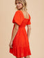 Bubble Sleeve U Notched Dress - Chili Pepper