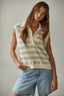 Knit Open Collar Neck Sleeveless Top: Cream Black