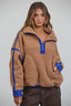 Teddy Sherpa Fleece Half Zip Pullover: CHOCO/BLUE