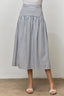 STRIPED COTTON MIDI SKIRT: NATURAL/NAVY