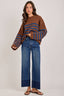 LOOSE FIT STRIPE FALL CREW NECK SWEATER TOP: BROWN/BLUE