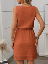 Waffle-Knit Drawstring Mini Tank Dress - Rust