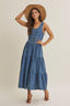Summer Roadtrip Sustainable Denim Tiered Midi Dress