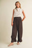 Lace-Trim Lantern Hem Poplin Trousers: Rich Brown