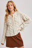Half-Button Down Open Knit Sweater: ECRU