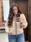 Cottage Garden Wool Blend Floral Placket Sweater Cardigan: OATMEAL