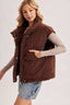 OVERSIZE HIGH NECK QUILTED PUFFER VEST: CHOCOLATE