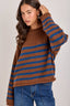 LOOSE FIT STRIPE FALL CREW NECK SWEATER TOP: BROWN/BLUE