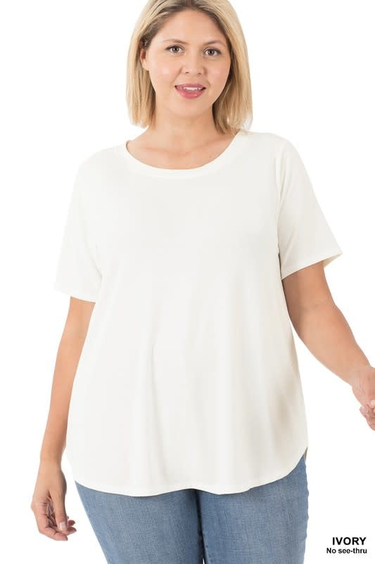 Curvy Short Sleeve Round Neck Top - Ivory
