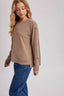 STRIPED CREW NECK  SLOUCHY KNIT TOP: LATTE/IVORY