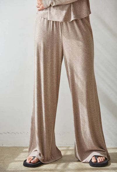 Knit Viscose Polyester Nylon Spandex Wide Leg Pant: Mocha