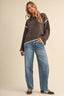 LONGSLEEVED SWEATER WITH CONTRAST PIPING DETAIL: Brown