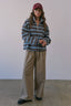 Cozy Stripe Sherpa Half Zip Pullover: BLUE/BROWN