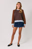STRIPE PULLOVER WITH SWEATER SLEEVES: BROWN-NAVY