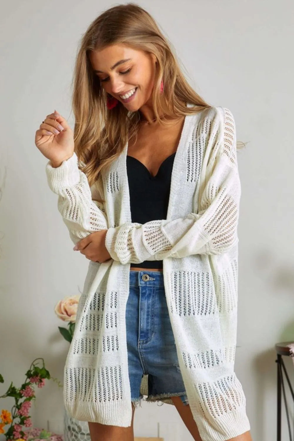Lightweight Sweater Knit Cardigan: Ivory