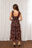 FLORAL CHIFFON TIE STRAP RUFFLED TIERED MIDI DRESS: BROWN MULTI