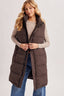 DETACHABLE HOOD ZIPPER LONGLINE QUILTED PUFFER VEST: ASH BROWN