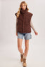 OVERSIZE HIGH NECK QUILTED PUFFER VEST: CHOCOLATE