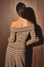 OFF SHOULDER LONG SLEEVE TOP: BROWN-CREAM STRIPE