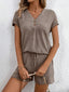 Ribbed V-Neck Top and Shorts Set: Mocha