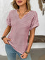 Striped Notched Short Sleeve T-Shirt - Deep Red