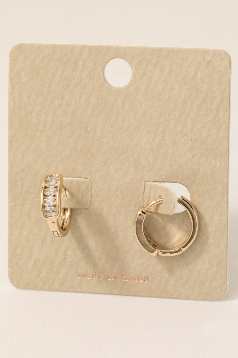 Oval Rhinestone Station Hinge Hoop Earrings