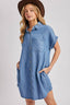 DENIM BUTTON DOWN SHIRT DRESS: MED.WASH