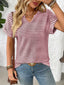 Striped Notched Short Sleeve T-Shirt - Deep Red