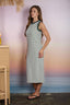 STRIPE CONTRAST TRIM SLEEVELESS KNIT MIDI DRESS