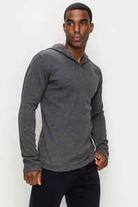 Long Sleeve Henley Hooded Top w/ Buttons
