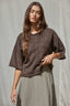Knit Sweater Quarter Sleeve Button Up Cardigan Top: Dark Brown