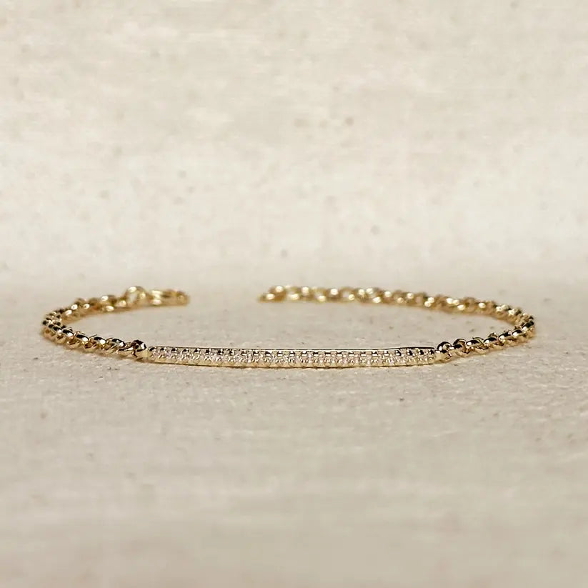 18k Gold Filled 2mm Cz Bar Bracelet