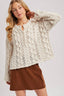 Half-Button Down Open Knit Sweater: ECRU