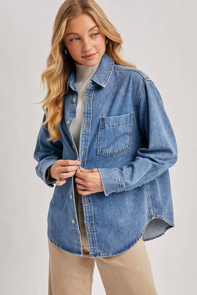 DENIM BUTTON DOWN OVERSIZED SHIRTS: MED.WASH