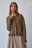 Ruffle Wave Button Knit Cardigan: CHOCO