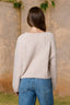 LONG SLEEVE FUZZY KNIT PULLOVER SWEATER: LIGHT KHAKI