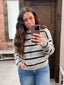 Knit Sweater Cotton Acrylic Multi Striped Crew Neck: Heather Grey Brown