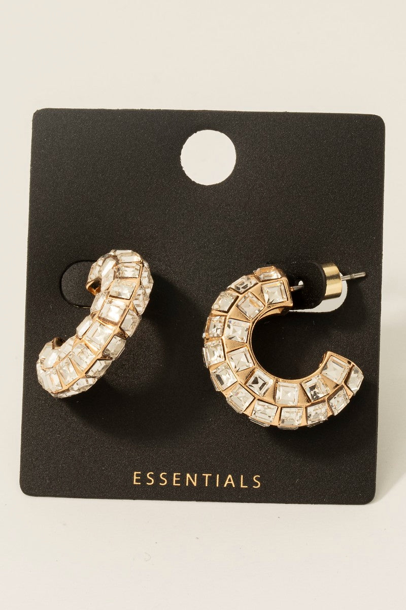 Gold Dipped Square Cz Pave Tube Hoop Earrings