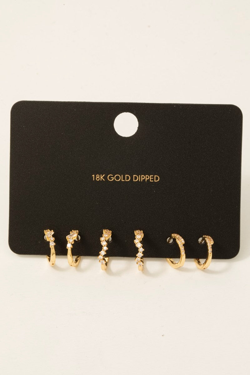 Gold Dipped Mixed Cz Pave Hoop Earrings Set